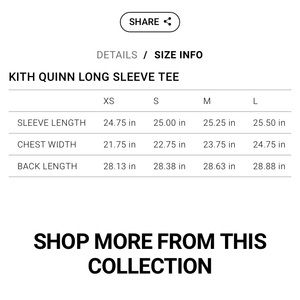 kith tee size chart
